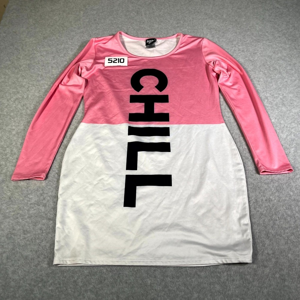 Modern Hero Chill Pill Halloween Costume Dress Women Medium Pink White Spell Out